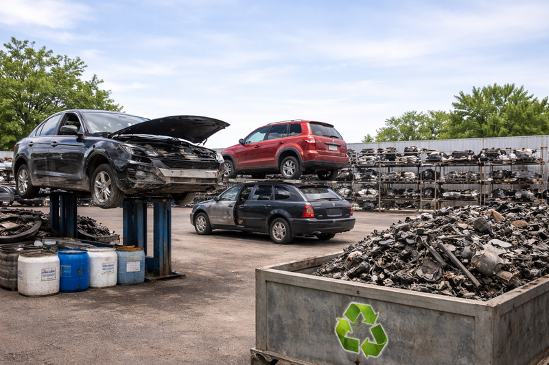 Reciclaje ecol&oacute;gico de autos Houston - yarda de salvamento desmantelando veh&iacute;culos responsablemente